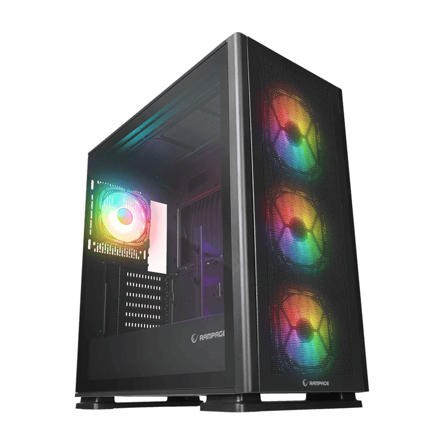 Kućište gaming RAMPAGE VANGUARD V2 Black Mesh Easy Tempered Glass Vertical VGA Holder 4*RGB Fan Hub E-ATX Big-T, 39846