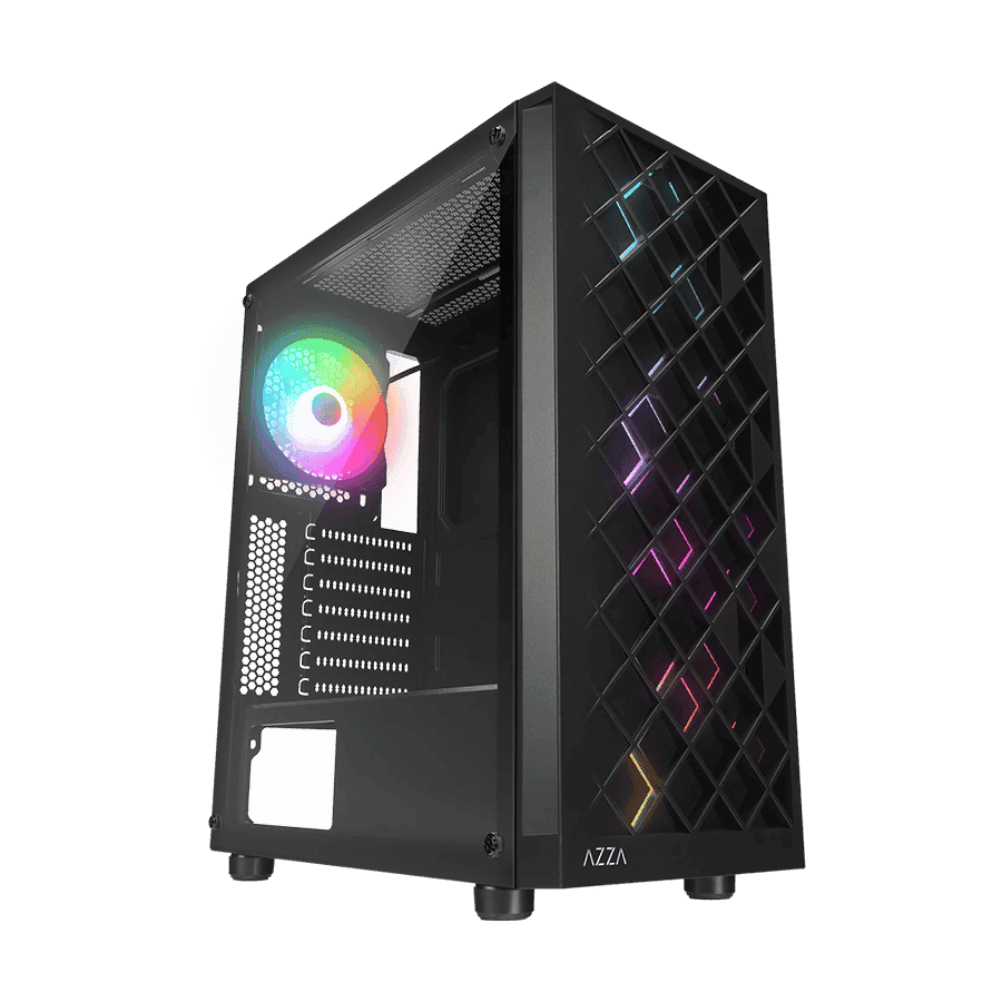 Kućište gaming RAMPAGE AZZA V1 Tempered Glass Black 3*12CM Black 1* 12CM ARGB Fan ATX Mid-T Gaming Player Case