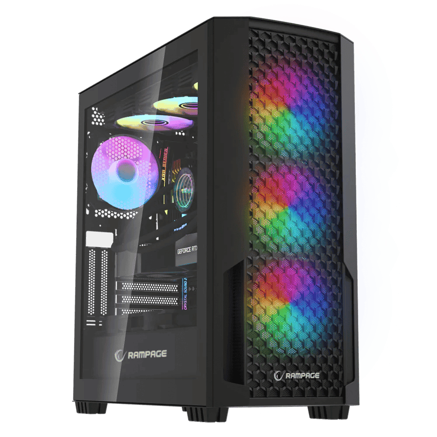 Kućište gaming RAMPAGE SHELOB Mesh, Tempered Glass, 4*ARGB Infinity Fan, Hub, E-ATX, Mid-T, 39991
