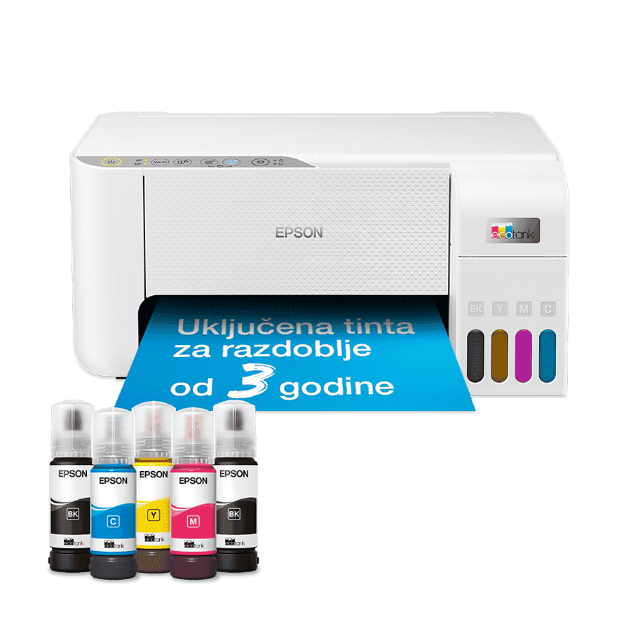 Printer Epson MFP EcoTank ITS L3276 print/scan/copy 33str/min BW. 15str/min color. rezolucija printanja 5.760 x 1.440 dpi. USB+WiFi. Boja bijela