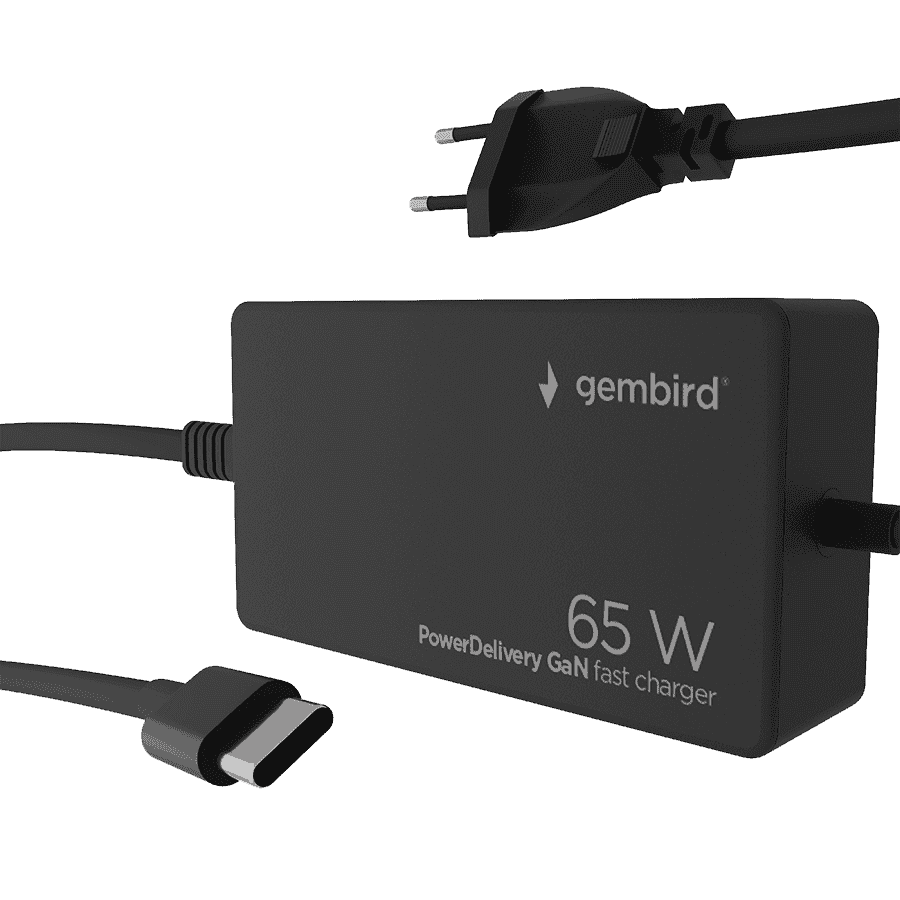 AC ADAPTER univerzalni za notebok GEMBIRD 65W PowerDelivery GaN USB, Type-C fast charger, black, NPA-AC-PDQC65-01