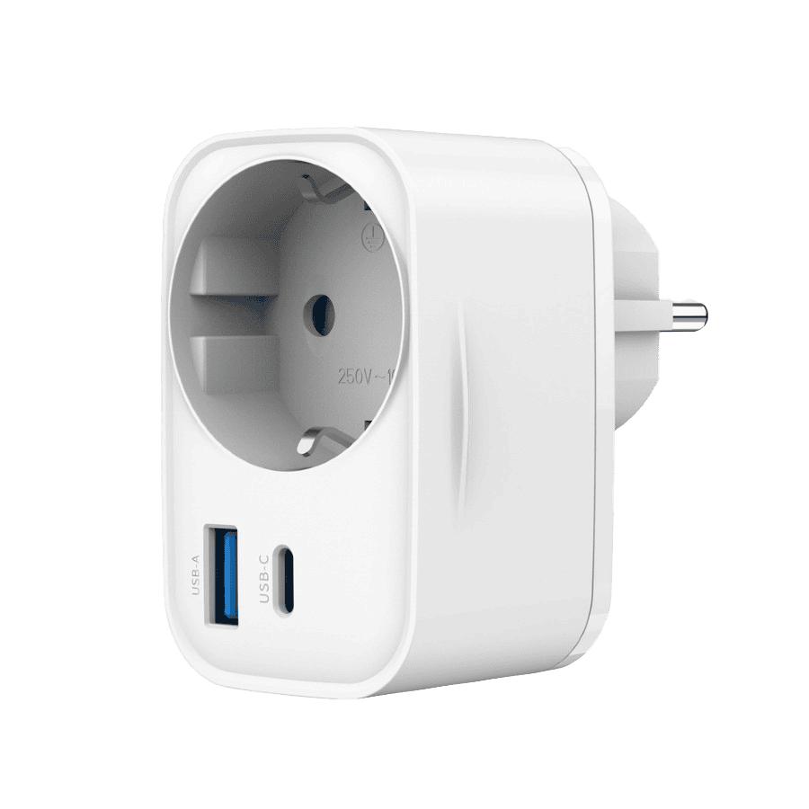 USB punjač Type-C + USB-A + shuko, 3A, white GEMBIRD, TA-ACPDQC20-01-W