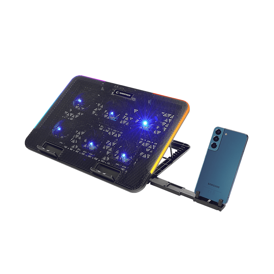 Postolje za notebook gaming Rampage SIXPOWER R9 6 Fan RGB Lighted Notebook Cooler with Phone Holder, 39394