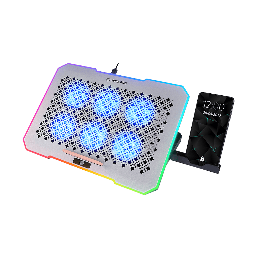 Postolje za notebook gaming Rampage S48 FREEZ Silver 10 Mode RGB 70*70*10MM*6 Fan 9'-17' Notebook Cooler Stand, 40724