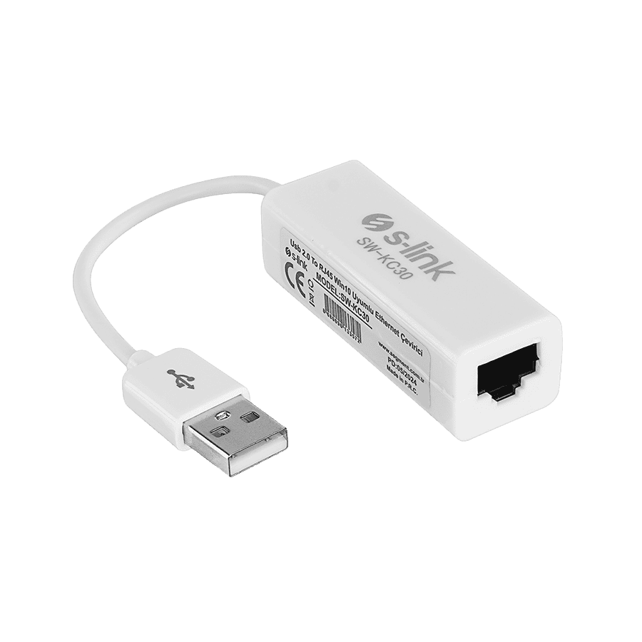 USB to LAN Ethernet adapter converter USB A plug/RJ45, S-Link SW-KC30, 40460
