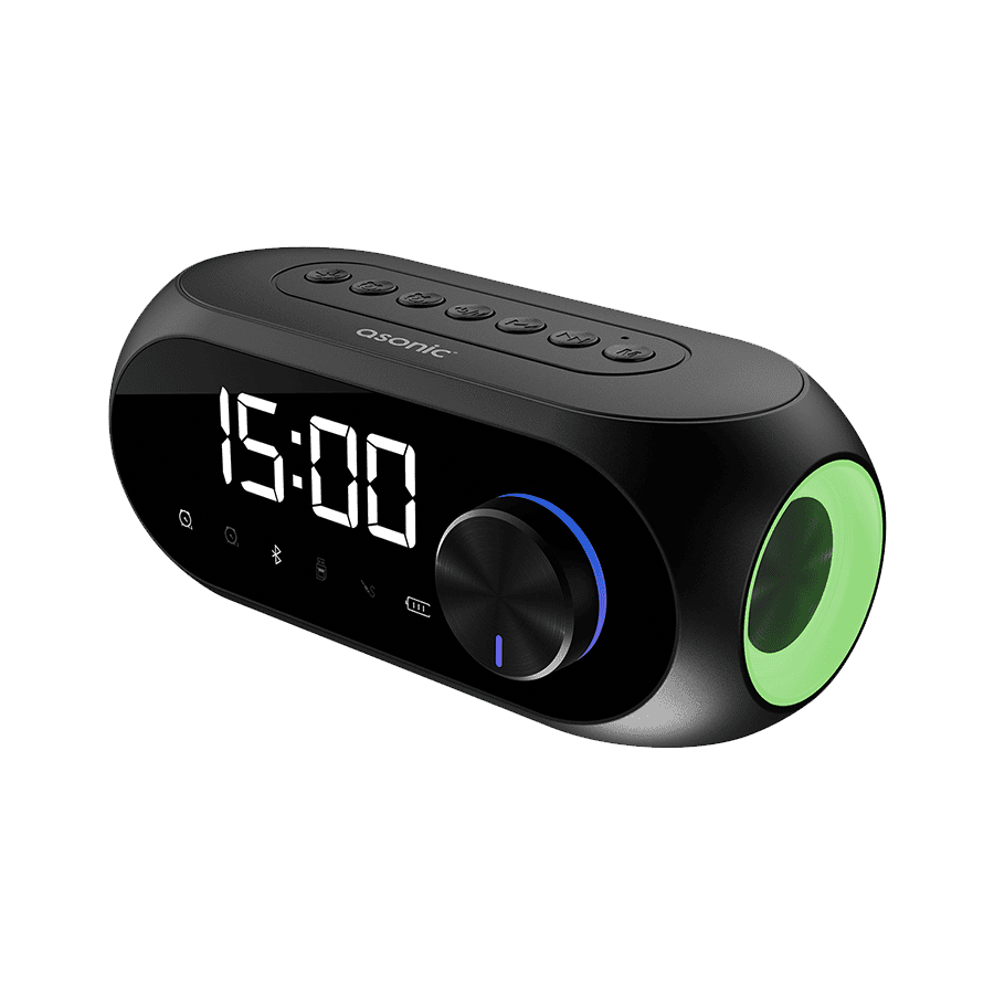 Digitalni sat sa zvučnikom i alarmom za mobitel bluetooth, Asonic AS-W6 1200MAH 5W Black, 40522