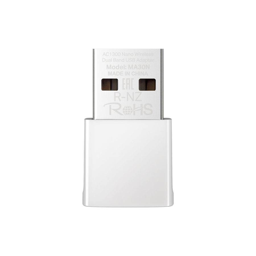 USB WLAN Mercusys MA30N AC1300 Nano Wireless Dual Band Adapter, 400 Mbps at 2.4 GHz + 867 Mbps at 5 GHz, Internal Antennas, USB 2.0, Nano Size, MU