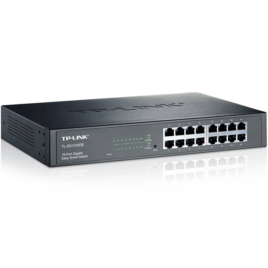 16-Port Gigabit Easy Smart Switch, 16 10/100/1000Mbps RJ45 ports, MTU/Port/Tag-based VLAN, QoS, IGMP Snooping, 1U 13-inch rack-mountable steel case
