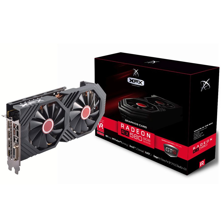 XFX Video Card AMD Radeon RX 580 GTS 8GB XXX Ed. OC 1366 Mhz GDDR5 8GB/256bit Dynamic 22 Blade fan  3X DP HDMI DVI