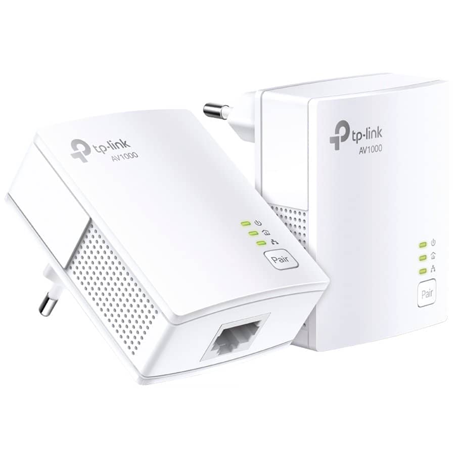 TP-Link AV1000 Powerline Starter Kit, Broadcom, 1 Gigabit Port, 1000Mbps Powerline, HomePlug AV, New PLC Utility,Twin Pack, Patented Power - Saving Mode - automatically reduces power consumption by up to 85%