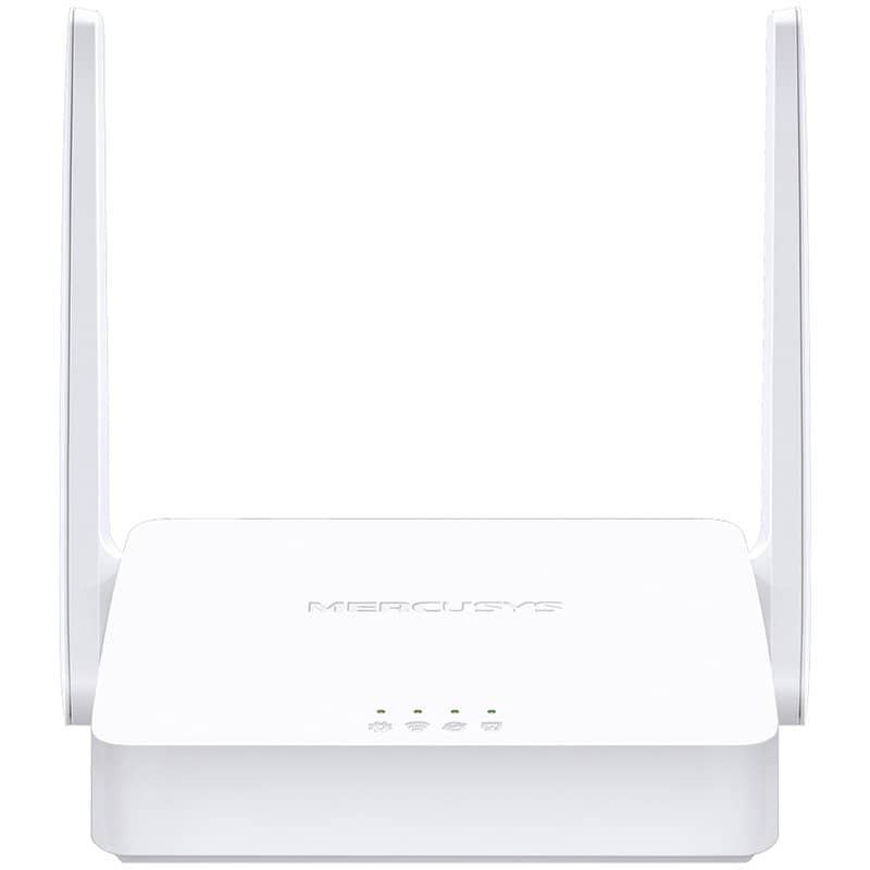 Mercusys 300Mbps Multi-Mode Wireless N Router, 2× Fixed External Antennas, 2× 10/100 Mbps LAN Ports, 1× 10/100 Mbps WAN Port, FEATURE: Access Point Mode, WPS/Reset Button, IPTV, IPv6, Beamforming, MU-MIMO, Parental Controls, Guest Network
