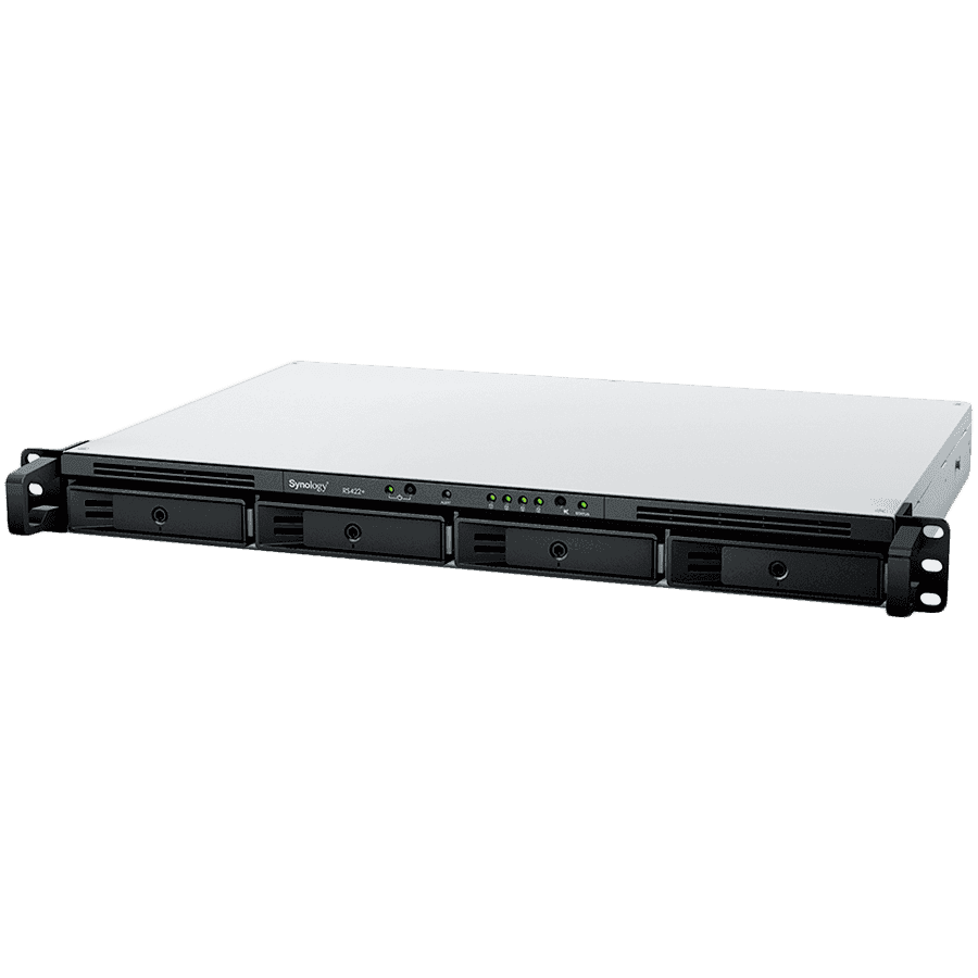 Synology NAS RS422+, rack, AMD Ryzen R1600, 2GB DDR4, 4-bay,  USB, LAN 2x1GbE, 1U, 1 x Gen3 x2 network upgrade slot, 3-year hardware warranty.