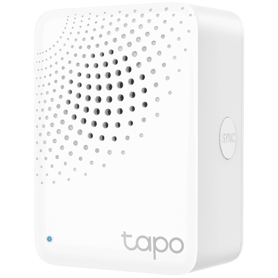 TP-Link Tapo H100 Smart IoT Hub with Chime,2.4 GHz Wi-Fi Networking,868 MHz for Devices,100-240 V,50/60 Hz,Plug-in, Remote Control with Tapo App, 90dB Adjustable Audio Alarm, 19 Ringtones, up to 64 Devices, Home/Away/Sleep Mode, Flame Ratardant