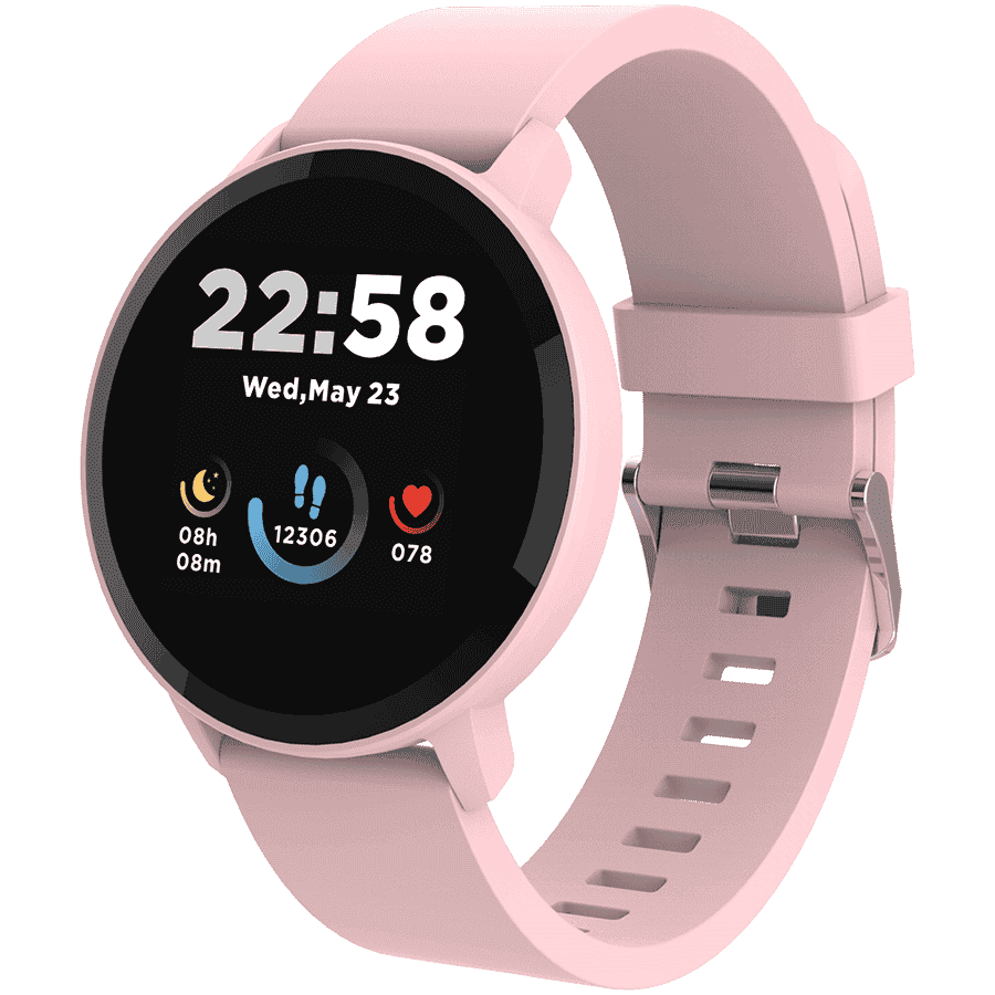 CANYON Lollypop SW-63, Smart watch, 1.3inches IPS full touch screen, Round watch, IP68 waterproof, multi-sport mode, BT5.0, compatibility with iOS and android, Pink, Host: 25.2*42.5*10.7mm, Strap: 20*250mm, 45g