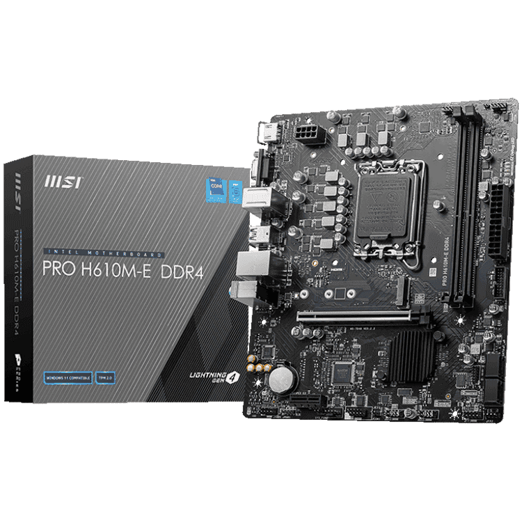 MSI PRO H610M-E DDR4, Micro-ATX, Socket 1700, Dual Channel DDR4 3200(OC)MHz, 1x PCIe x16 slots, 1x M.2 slots, 1x HDMI, 1 x VGA, 2x USB 3.2 Gen 1, 4x USB 2.0, 3Y