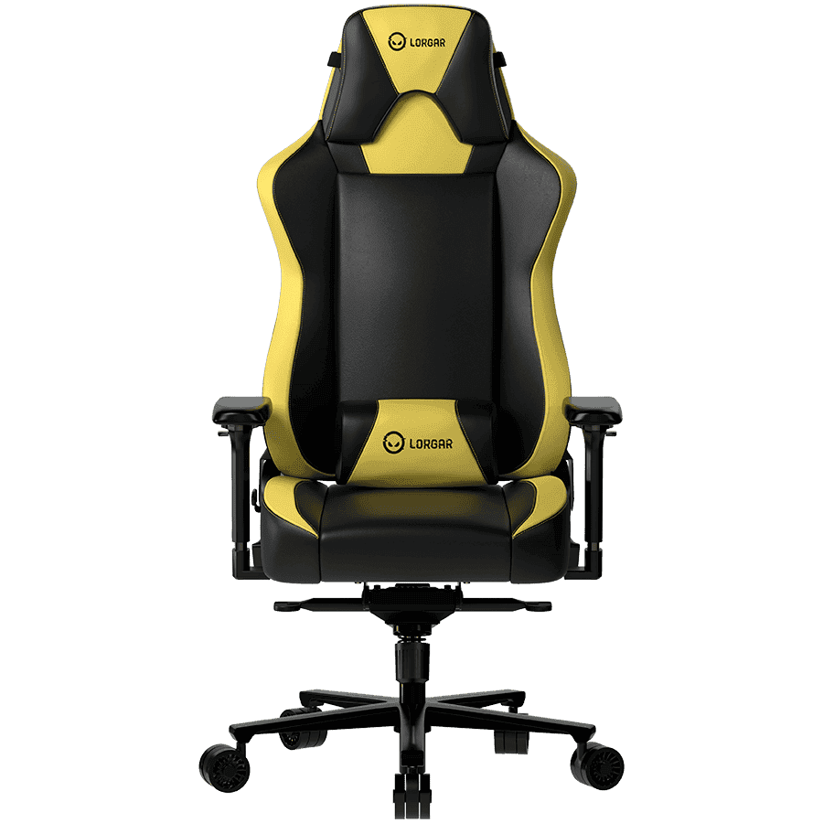 LORGAR Base 311, Gaming chair, PU eco-leather, 1.8 mm metal frame, multiblock mechanism, 4D armrests, 5 Star aluminium base, Class-4 gas lift, 75mm PU casters, Black + yellow