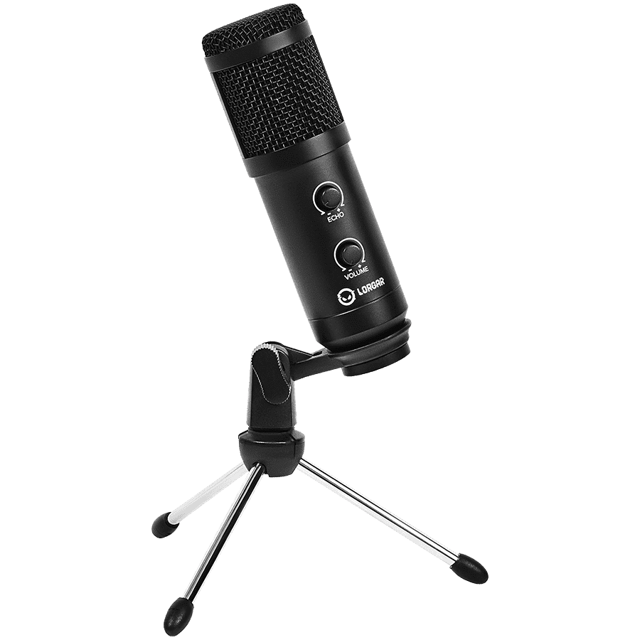 LORGAR Soner 313, Gaming Microphones, Black, USB condenser microphone with Volume Knob & Echo Kob, including 1x Microphone, 1 x 2.5M USB Cable, 1 x Tripod Stand, 1 x User Manual, body size: Φ47.4*158.2*48.1mm, weight: 243.0g