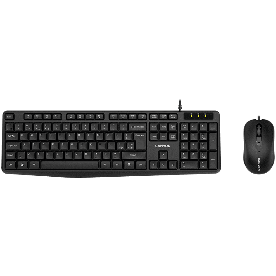 CANYON USB standard KB, water resistant AD layout bundle with optical 3D wired mice 1000DPI black