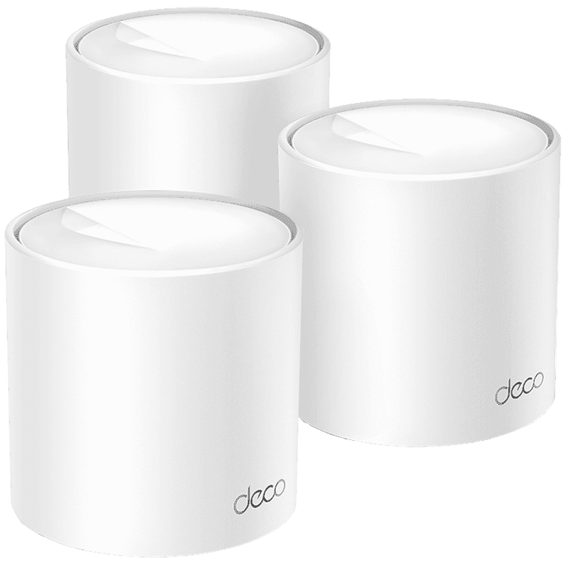 TP-Link Deco X10 (3-pack) AX1500 Whole Home Mesh Wi-Fi 6 System, 300 Mbps at 2.4 GHz + 1201 Mbps at 5 GHz,Internal Antennas, 2× Gigabit Ports (WAN/LAN auto-sensing),Deco App, Router/AP Mode, IPv6, IPTV, Parental Controls, QoS, OFDMA, MU-MIMO, WPA3
