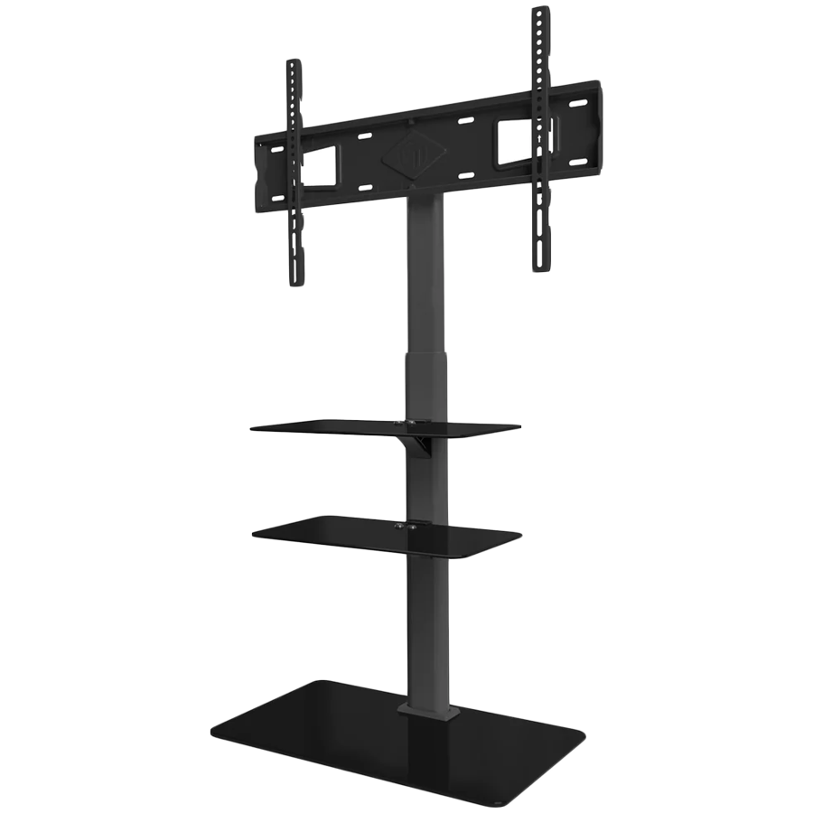 ONKRON Universal Floor TV Stand Tempered Glass Base and Shelves for 32-65'' TVs, Black