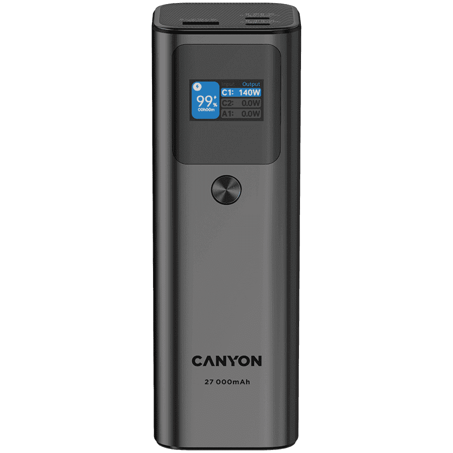 CANYON power bank PB-2010 TFT 27000 mAh 97.2Wh PD140W QC 3.0 Tamno sivi