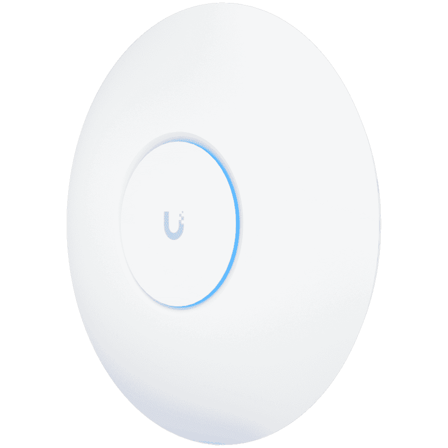 UBIQUITI U6 Pro; WiFi 6; 6 spatial streams; 140 m² (1,500 ft²) coverage; 350+ connected devices; Powered using PoE; GbE uplink.