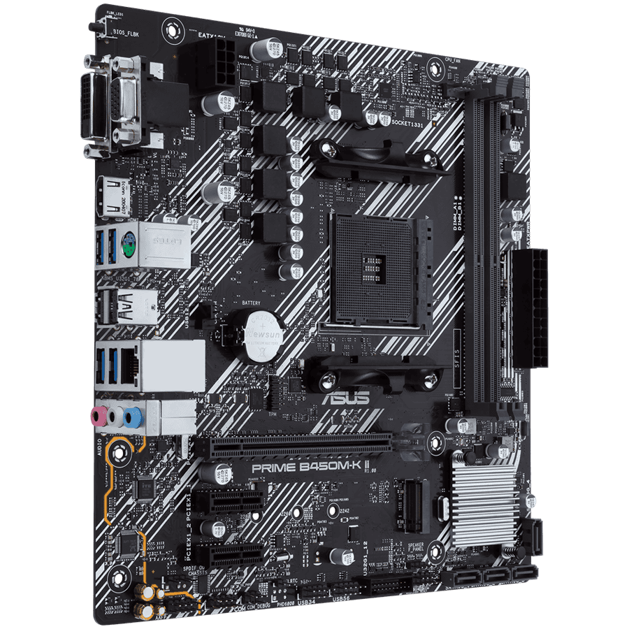 ASUS PRIME B450M-K II AM4 mATX MB - AMD B450 2xDIMM DDR4 1xM.2 4xSATA PCIe 3.0 1Gb Ethernet 1xD-SUB 1xDVI-D 1xHDMI