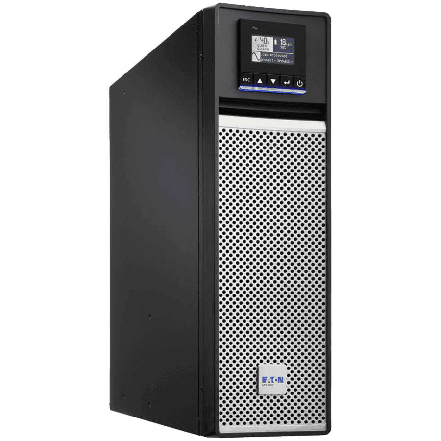 Eaton UPS 5PX Gen2 3000VA/3000W; 3U; Rack/Tower; Line Interactive; Input C20; Output C13x 8, 1x C19; LCD display; USB port; Serial port (RS232); Dry contacts (3 outputs, 1 input, optocoupler, DB9); Network card slot; Rack-mounting kit; 3Yr on electronics, 2yrs on battery