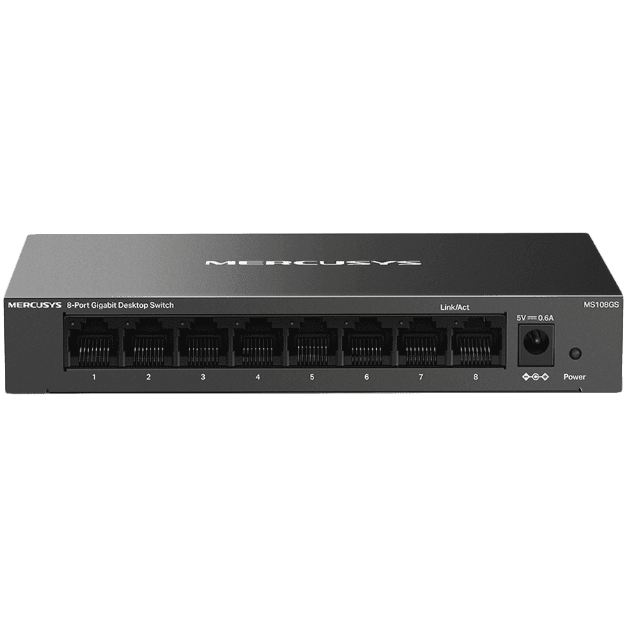 Mercusys MS108GS 8-Port Gigabit Desktop Switch, 8× Gigabit Ports, Desktop Steel Case, Wall Mounting, Plug and Play, Power Saving, Compact design, Green Ethernet technology, Silent