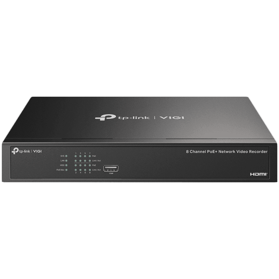 8 Channel PoE+ Network Video RecorderSPEC: H.265+/H.265/H.264+/H.264, Up to 8MP resolution, Decoding capability/8-ch@2MP/4-ch @4MP,80 Mbps Incoming Bandwidth(up to 8 channels),8× 10/100 Mbps PoE+ Ports, PoE Powe 53W, 802.3 af/at,1× SATA Interface