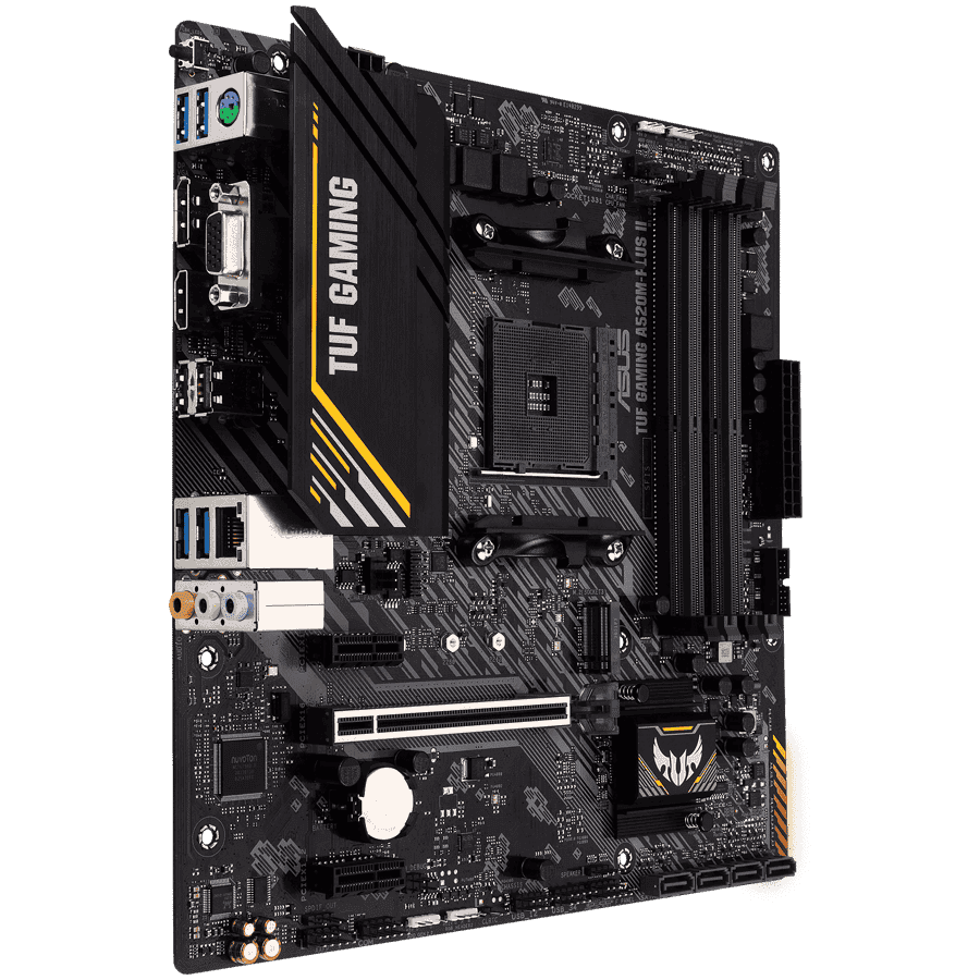 ASUS TUF GAMING A520M-PLUS II AM4 mATX MB - AMD A520 4xDIMM DDR4 1xM.2 4xSATA PCIe 3.0 1Gb Ethernet 1xD-SUB 1xDisplayPort 1xHDMI and AURA Addressable Gen 2 headers