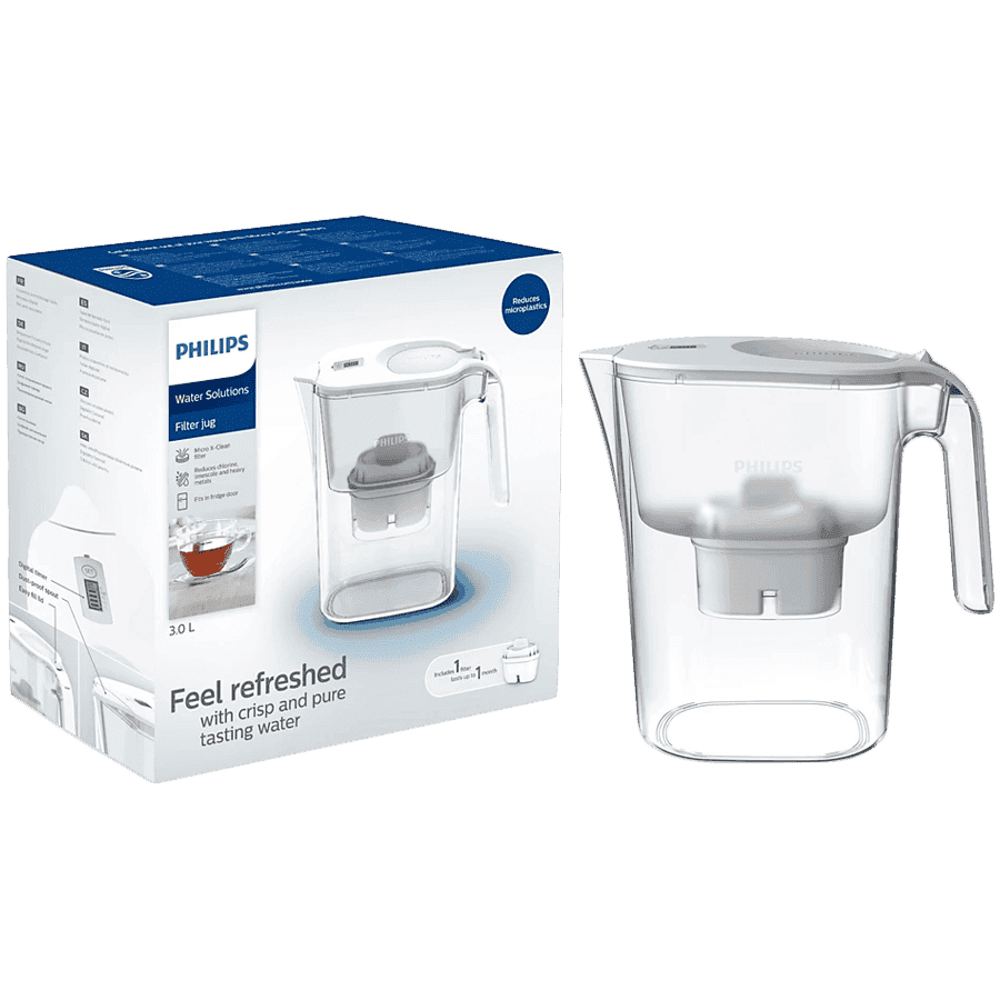 PHILIPS water filter jug AWP2933WHT/31, Micro X-Clean, digital timer, white