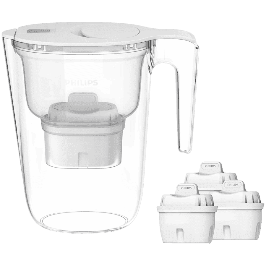 PHILIPS water filter jug AWP2933WHT4/10, Micro X-Clean, digital timer, incl. 4 filters, white