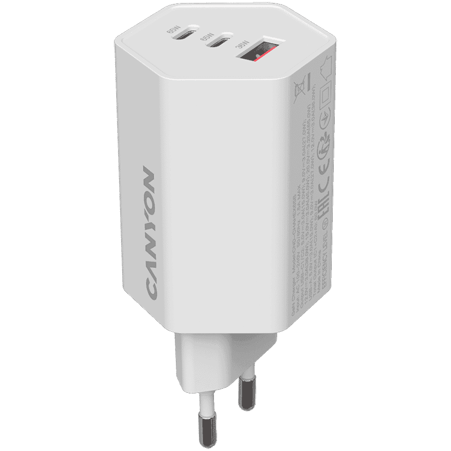 CANYON charger HEXAGON 65 GaN 65W 2xPD 1xQC EU White