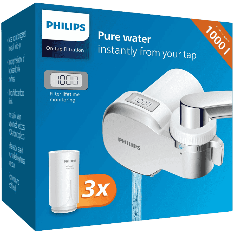 PHILIPS on-tap water filter AWP3705P3/10, X-Guard, digital display, incl. 3 filters