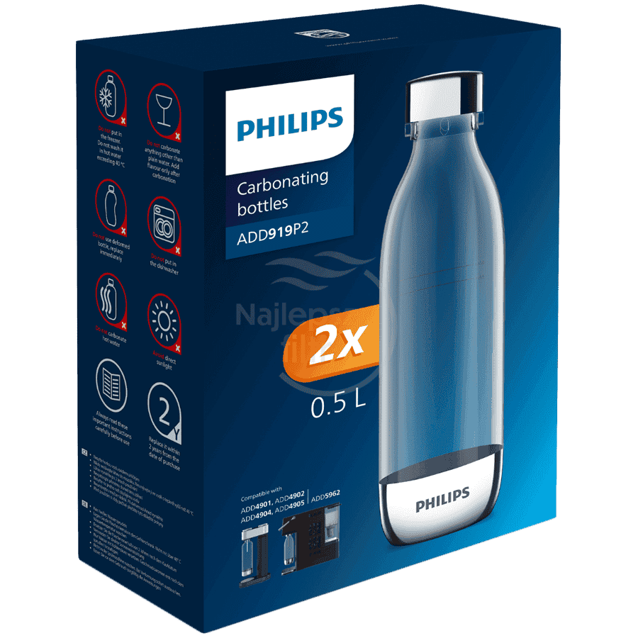 PHILIPS carbonating bottle ADD919P2/10, 0.5 L, BPA-free PET, 2 pcs