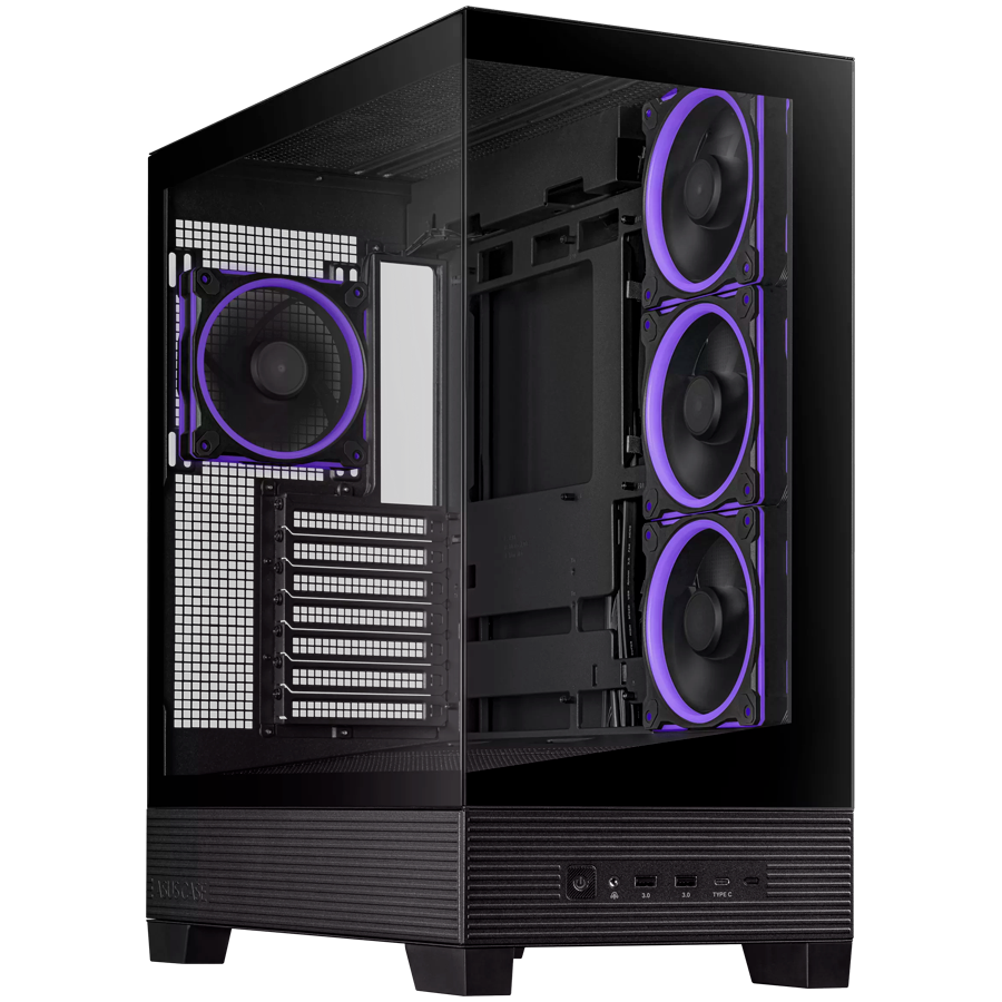 ASUS A31 PLUS Tempered Glass ATX case Black, support for hidden-connector motherboards, 360mm radiators and 380mm graphics cards, four pre-installed ARGB fans and clean cable management