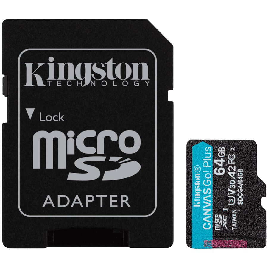 Kingston 64GB microSDXC Canvas Go Plus Gen4 200MB/s A2 U3 V30 Card + Adapter