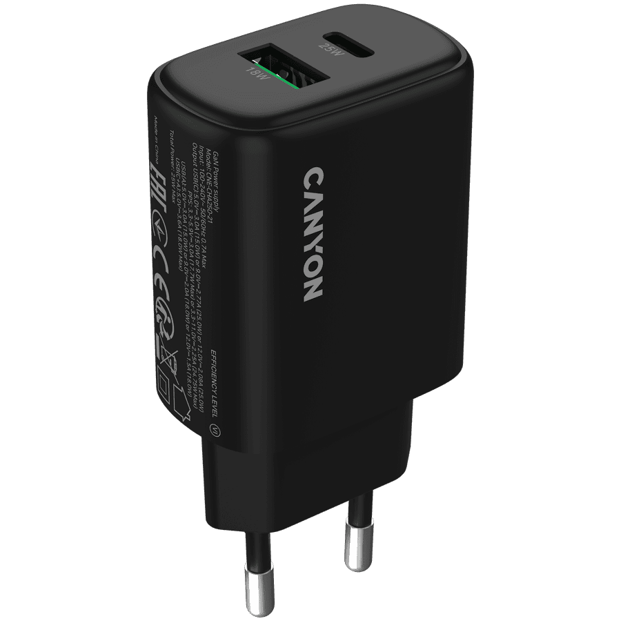 CANYON charger OnCharge 250 25W 1xPD 1xQC EU Black