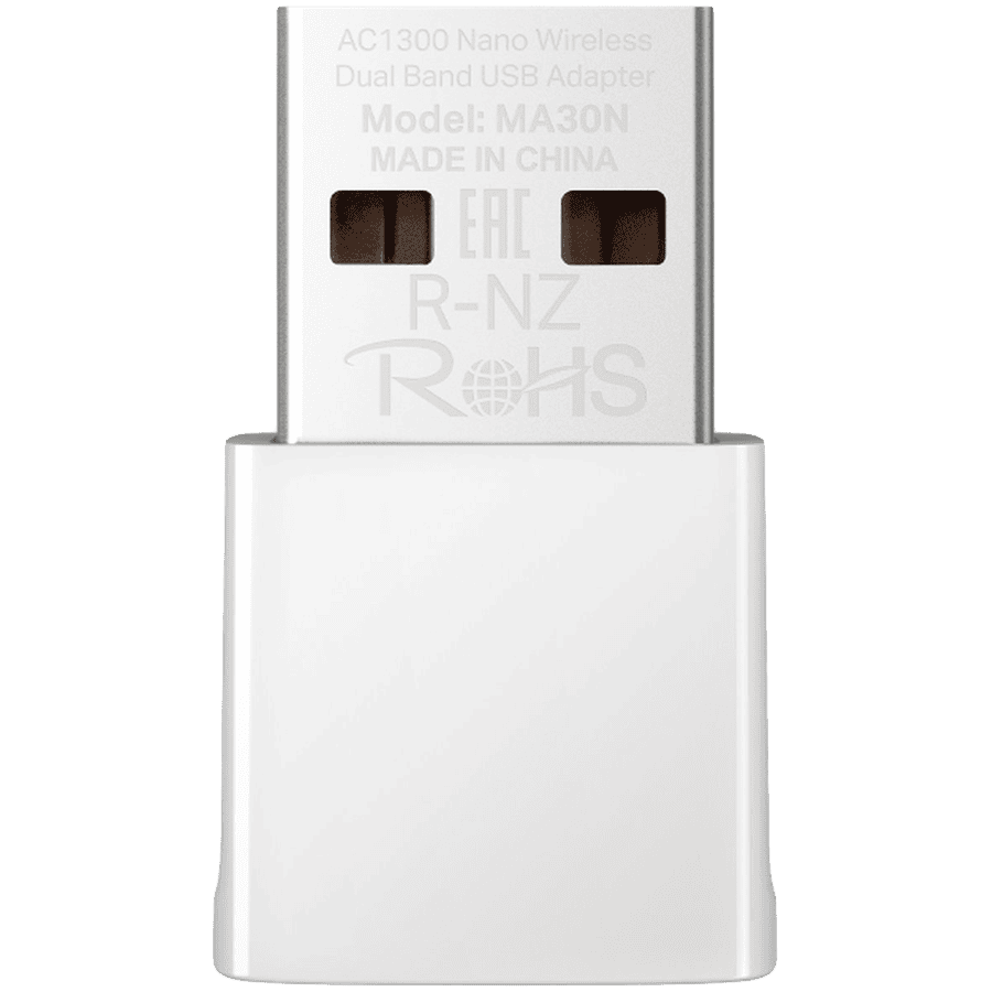 Mercusys MA30N AC1300 Nano Wireless Dual Band USB Adapter, 400 Mbps at 2.4 GHz + 867 Mbps at 5 GHz, Internal Antennas, USB 2.0, Nano Size, MU-MIMO, WPA3