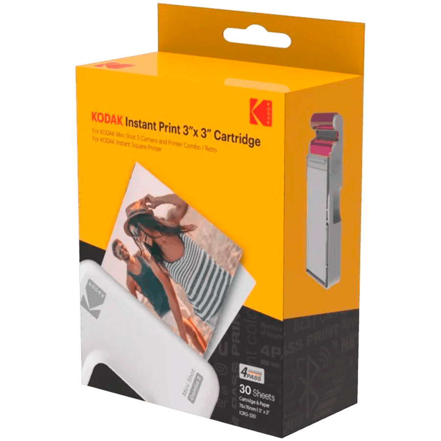 Kodak ICRG-330 4PASS 3 x 3 Inch (7.6 x 7.6 cm) Paper and Color Ribbon Integrated Cartridge, Compatible with Mini 3 Square, Mini 3 Square Retro, Mini Shot 3 Square, Mini Shot 3 Square Retro 3 Pack