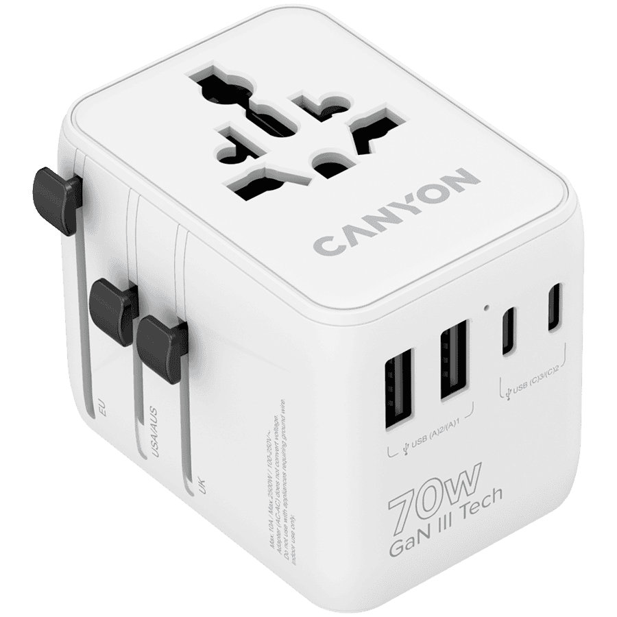 CANYON Travel Adapter OnTour 70 EU/UK/US/AUS 70W White