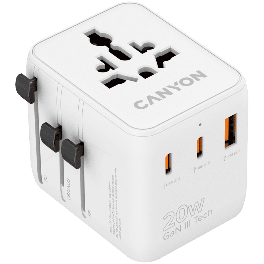 CANYON Travel Adapter OnTour 20 EU/UK/US/AUS 20W  White