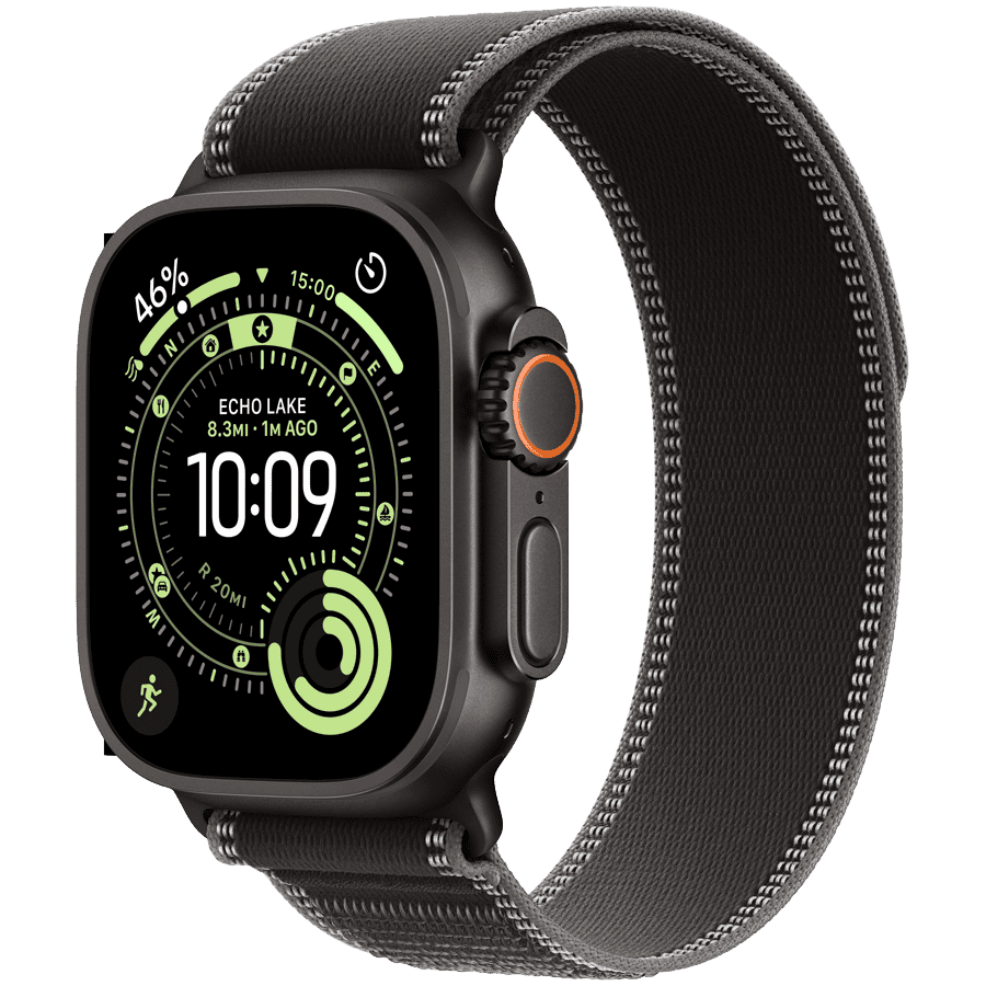 Apple Watch Ultra 3 Cellular 49mm Black Titanium Case with Black/Charcoal Trail Loop - M/L