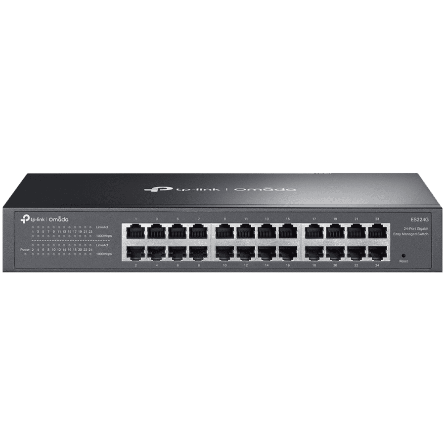 TP-Link ES224G Omada 24-Port Gigabit Easy Managed Switch,24x Gigabit RJ45 Ports, 1U 13-inch Rack-mountable Steel Case,Centralized Management by Omada SDN Controller,Flow Control,Loopback Detection,Port Isolation,Port Mirroring,LAG,VLAN,IGMP Snooping