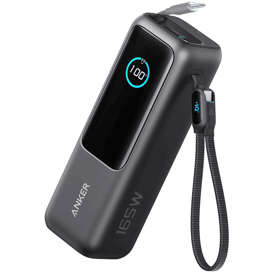 Anker Power Bank (25K, 165W, Built-In USB-C and Retractable Cable) Black