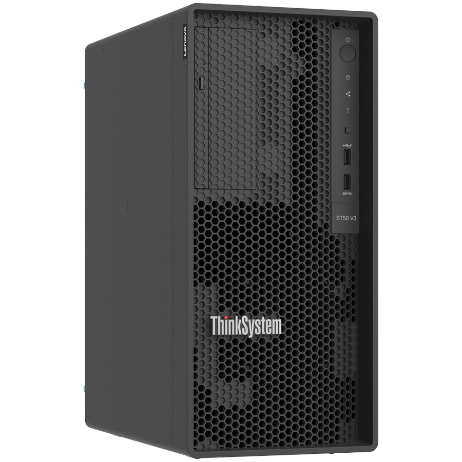 Lenovo ThinkSystem ST50 V3,Intel Xeon 6353P (8C 2.7GHz 65W), 1x32GB TruDDR5 5600MHz (2Rx8) ECC UDIMM,2x960GB 3.5 RI SATA 6Gb NHS SSD,SW RAID,1x500W Platinum,3yr warranty