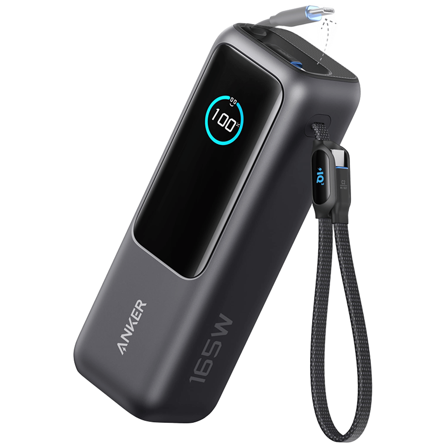 Anker Power Bank (25K, 165W, Built-In USB-C and Retractable Cable) Silver