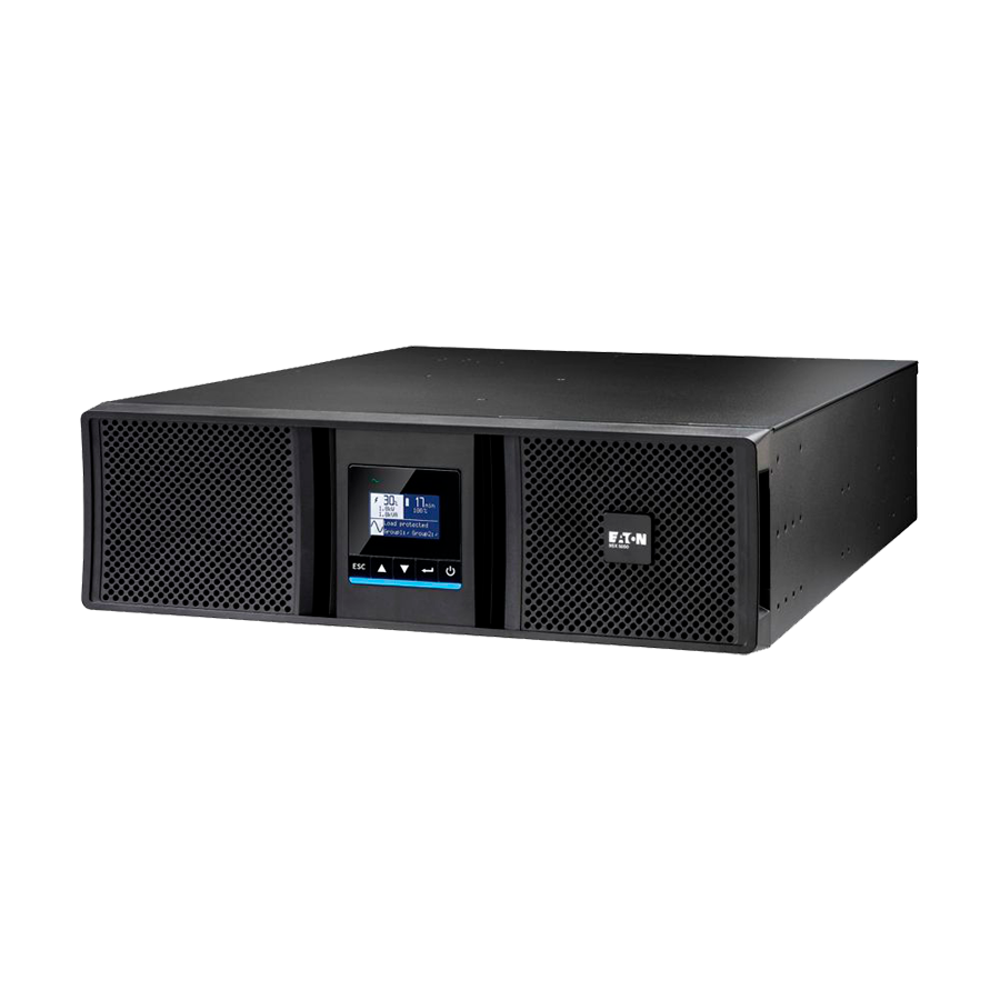Eaton 9SX Gen2 UPS, 6000 VA, 6000 W, Online Double-conversion, Input: Hardwired, Outputs: (8) C13, (3) C19, 1/1 Phase, LCD display, Rack/tower, 3U, Rack-mounting kit included, 2y warranty.