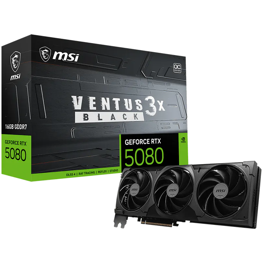MSI Ventus GeForce RTX 5080 16GB GDDR7 PCI Express 5.0 Graphics Card RTX 5080 16G VENTUS 3X OC BLACK